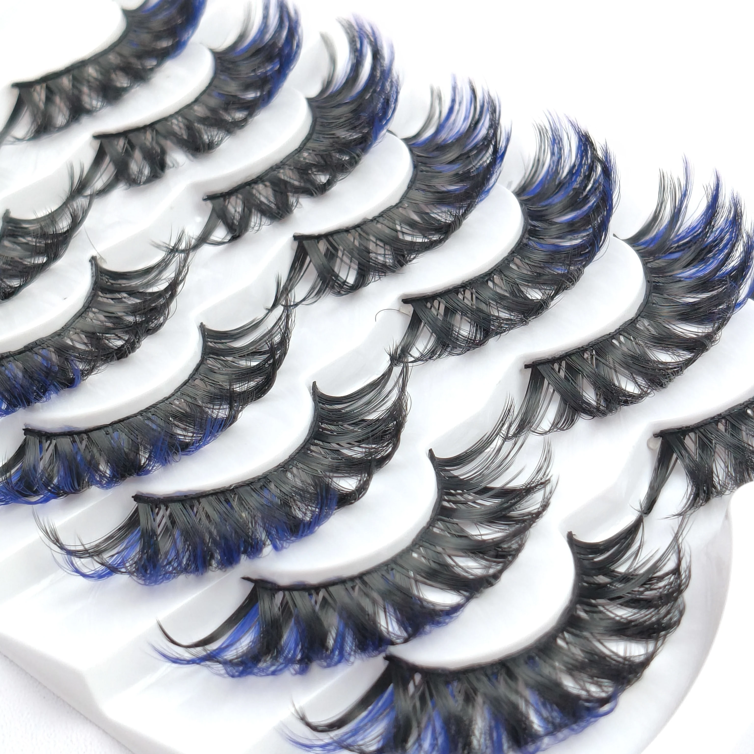 7 Pairs New Style Color-added Outer Corner Lashes, Multi-layer Fluffy Dense Curly Stage Makeup Sparkling 3D Stereoscopic False E