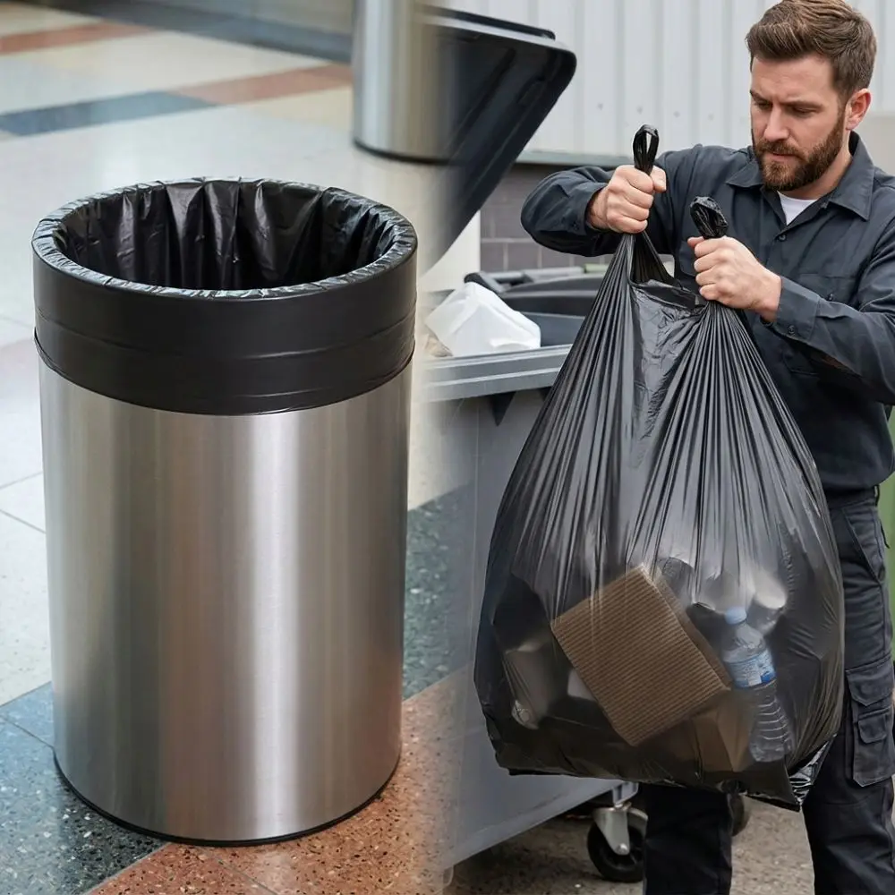 50pcs Disposable Puncture Resistant Garbage Bags Flat Top Design Thick Trash Bags Multi-Use Trash Can Liners Office