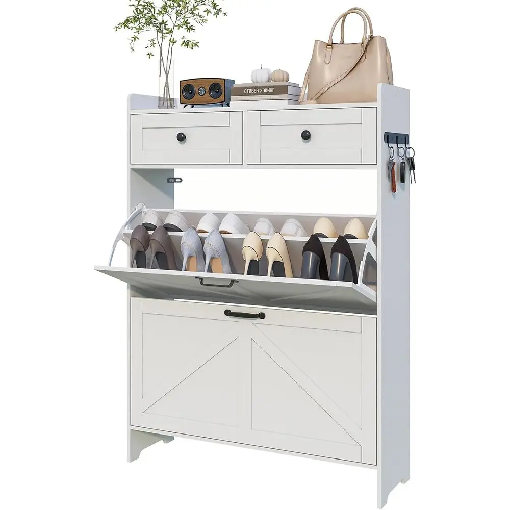

Space-Saving Shoe Cabinet with 2 Doors & Adjustable Shelves, Holds Up to 20 Pairs, White