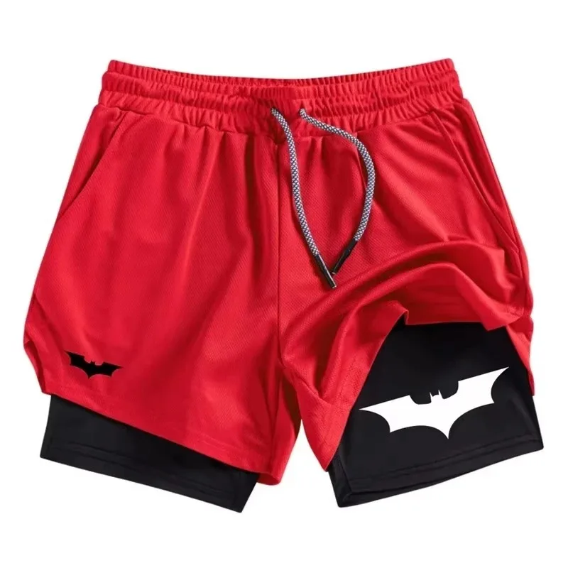 Bat Print 2-in-1 Men's Sports Breathable Quick-Drying Summer Shorts with Phone Pocket Gym Workout Running Cycling