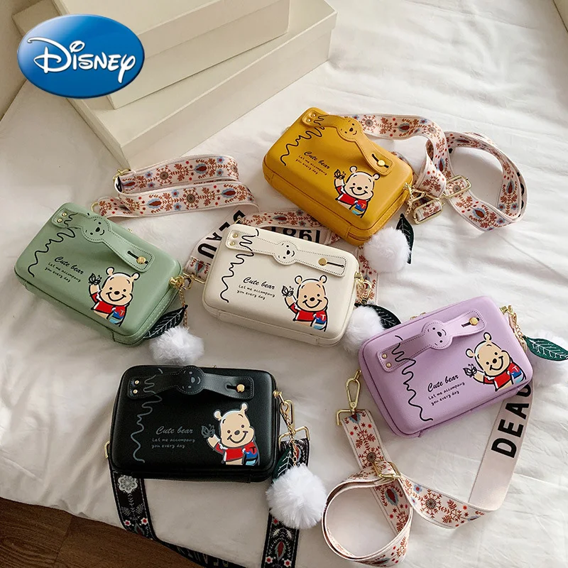 Disney 2024 New Small Square Bag Versatile Women\'s Bag Cute Bear Cartoon Print Crossbody Shoulder Bag