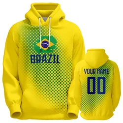 Custom Brazil Hoodie National Flag Pullover Sweatshirt with Personalized Name Number Men Women Youth Hoodies Spring Autumn