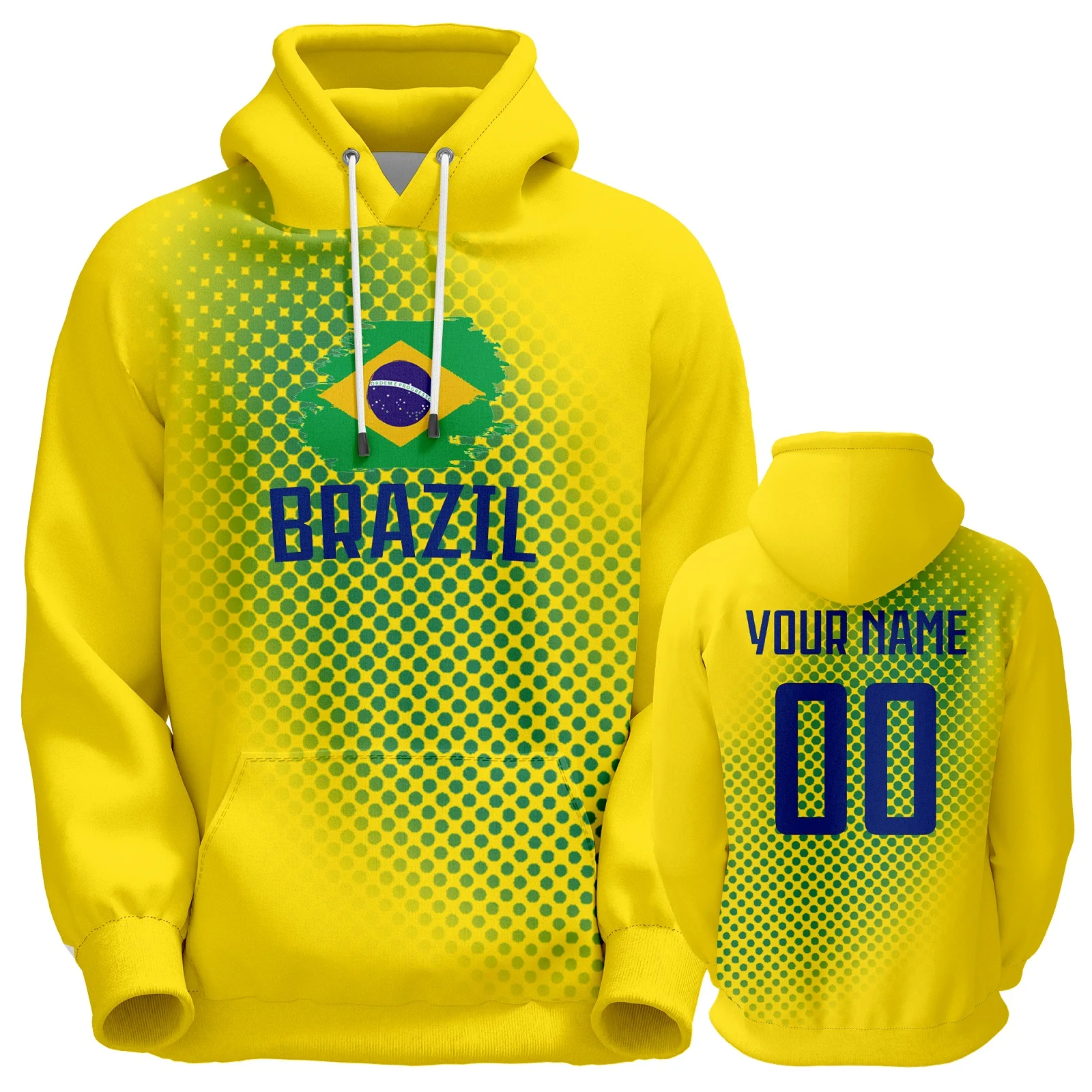 Custom Brazil Soccer Hoodie National Flag Sweatshirts Personalized Printed Name Number Pullover Fans Gift for Men Women Youth