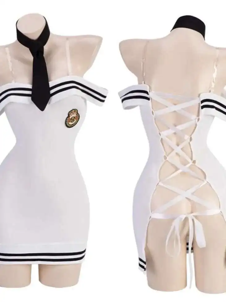 Bielizna Gomeng seksowna seksowna bez ramiączek czysty pasek pożądania kusząca stewardesa granatowy mundur bez zdejmowania elegancka sukienka śliczna KCC5