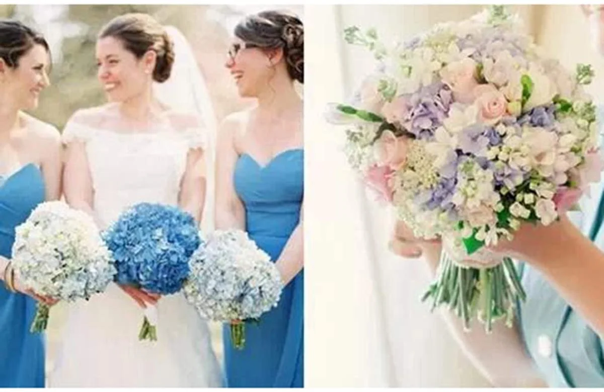 Artificial Flowers Silk Hydrangea Flowers with 5 Big Heads Bunch Bouquet for Home Wedding Party Decor DIY, Light Blue