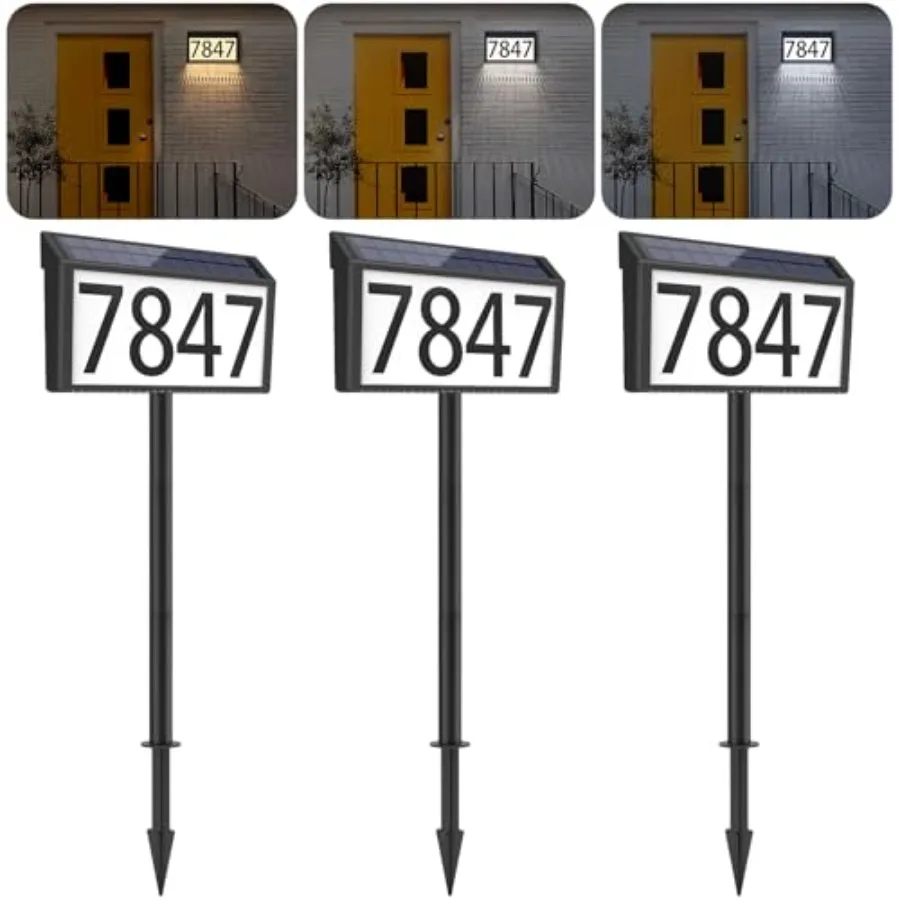 

Pack Solar Powered Address Sign House Numbers Waterproof -Color Lighting Modes LED Illuminated Address Plaque Outdoor Wall Numb