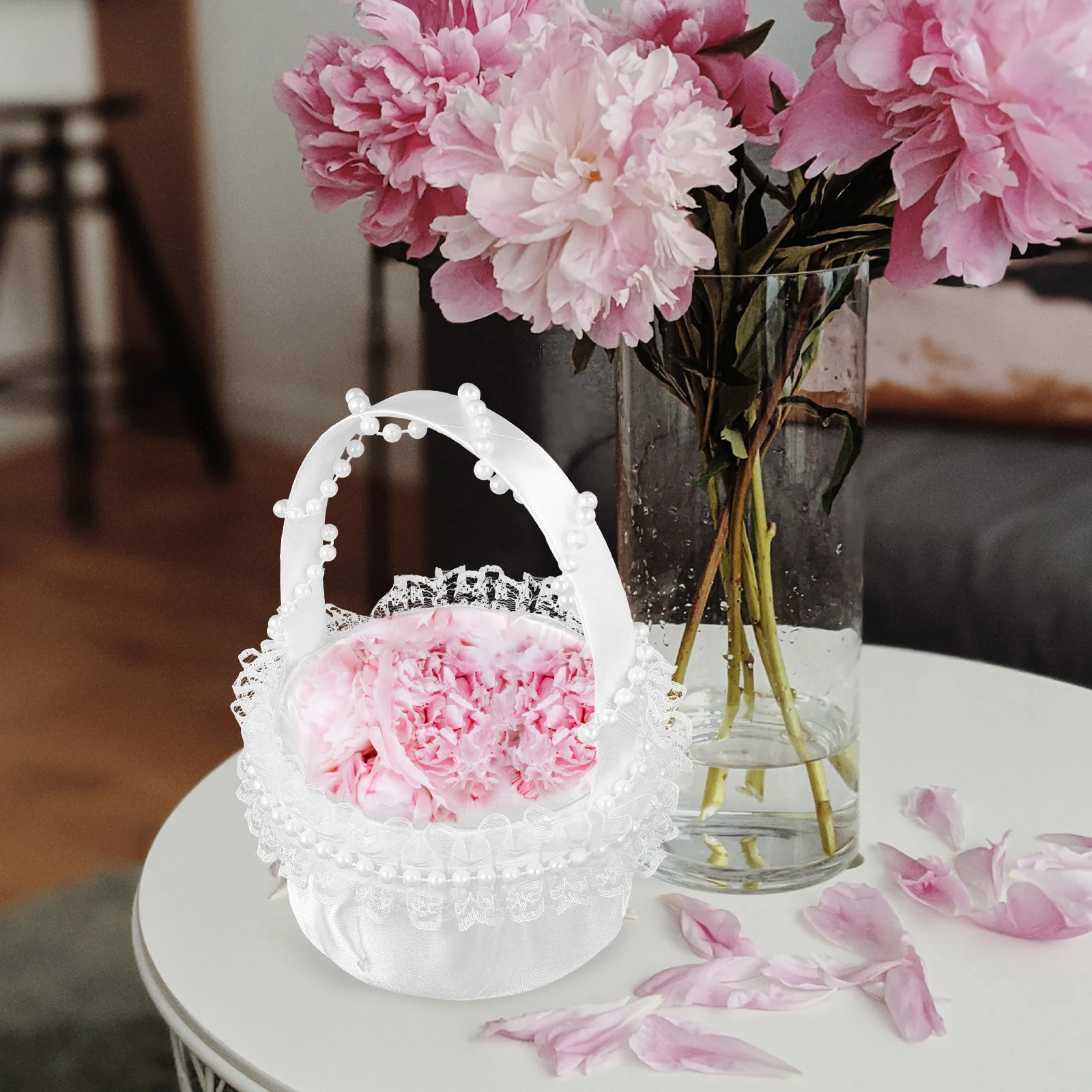 

Wedding Flower Basket Baskets Hanging Lace Decorative Satin Floral for Petals Bride