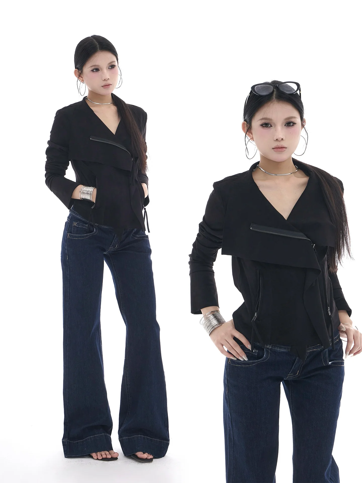 

Jiyue ort Suede Coat Irregular Design Long Sve Women's Faion Windproof Polyester Ladies' Premium Quali Jaet