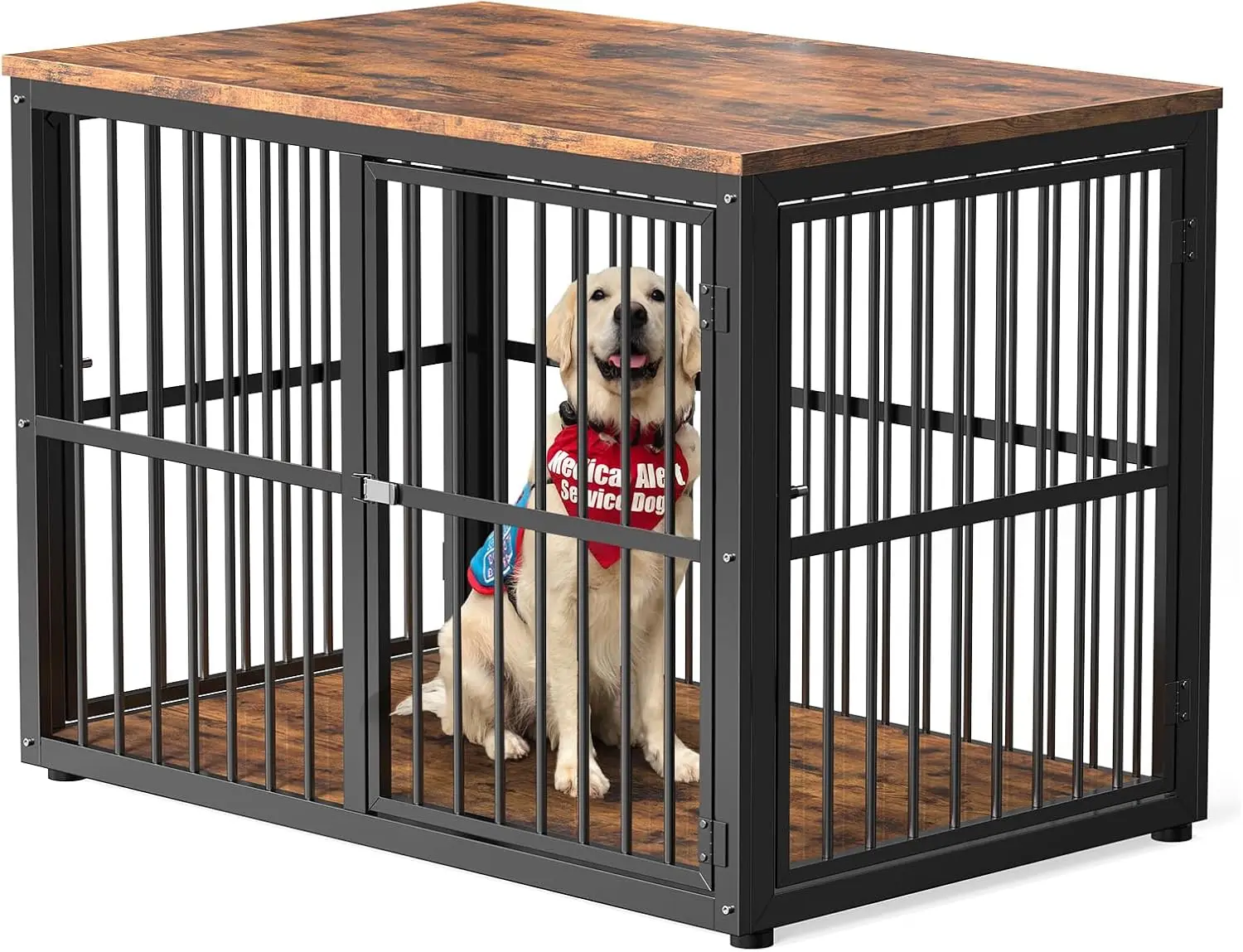 43'' XL Wooden Dog Crate Furniture with 3 Doors, Heavy Duty Indoor Puppy Cage for Medium to Large Dogs, Combine Multiple Units