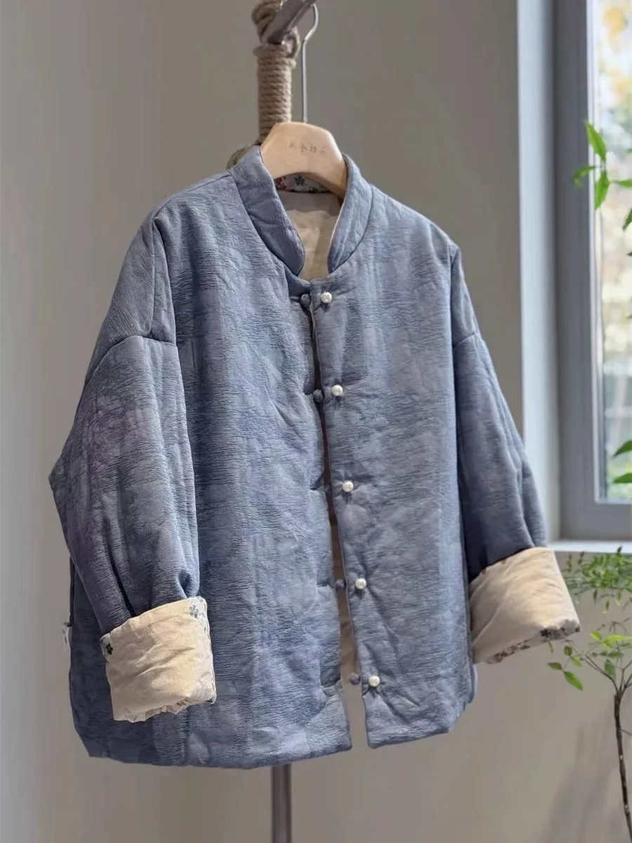 

Young Women's Double-Sided Wear Cotton Linen New Chinese Retro Sle Coat Printed Improved Tang Costume Autumn Winter Jaet