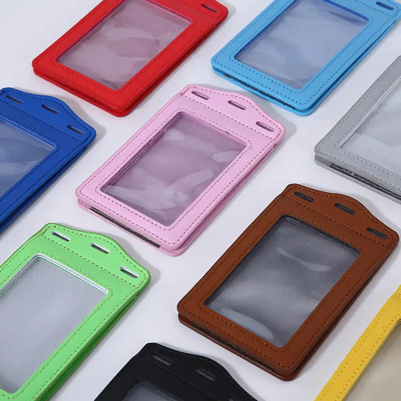 

1Pcs PU leather Work Name Card Holders Business ID Badge Lanyard Holder Men Women Metal Case