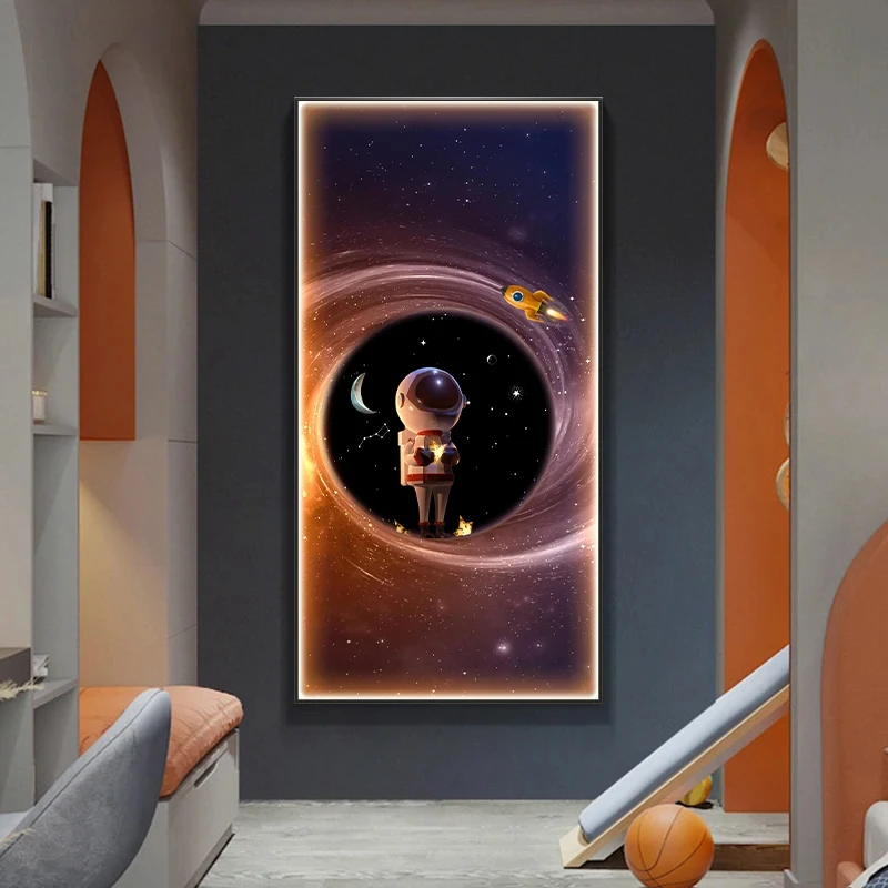 Imagem -04 - Moderno dos Desenhos Animados Astronauta Led Pintura Lâmpada de Parede Luminoso Interior Montado Quarto de Crianças Corredor Sala Decoração