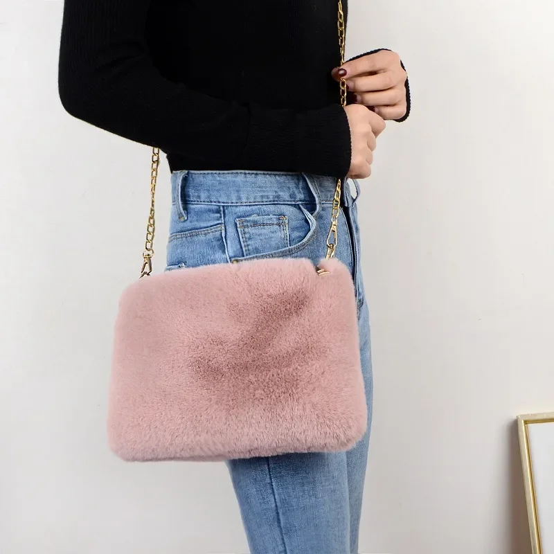 Plush Handbag Women'S New Eco-Friendly Fur Furry Mini Handbag Korean Fashion Plush Crossbody Bag Square Bag