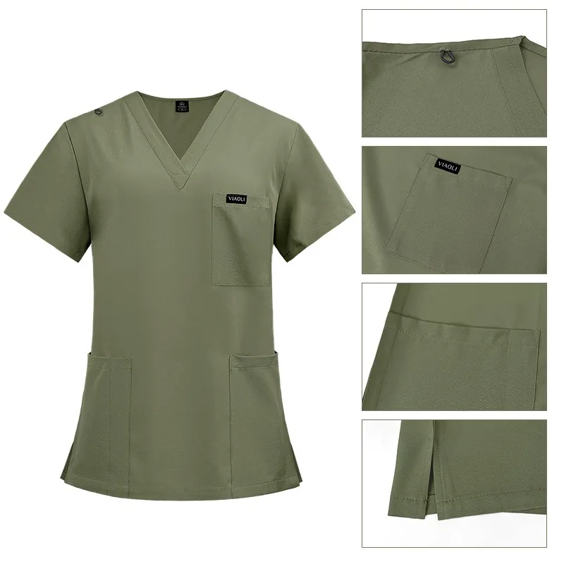 new-color-women-short-sleeve-scrub-top-skin-care-nurse-uniform-isolation-gown-lab-coat