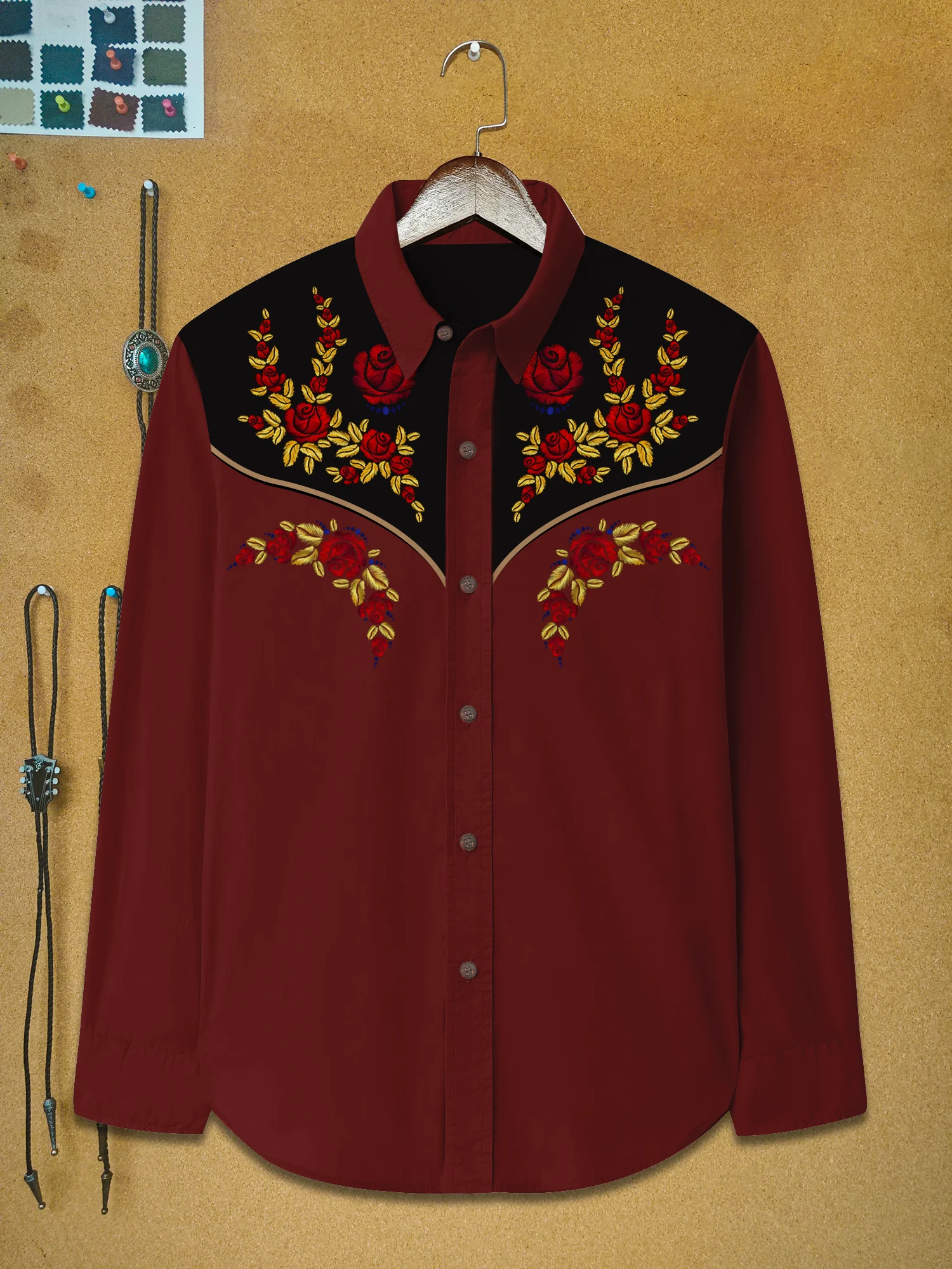 

New Fashionable Luxury Social Men's Long Sleeve Shirt, Collar Button Shirt, Casual Western Printed Top for Men