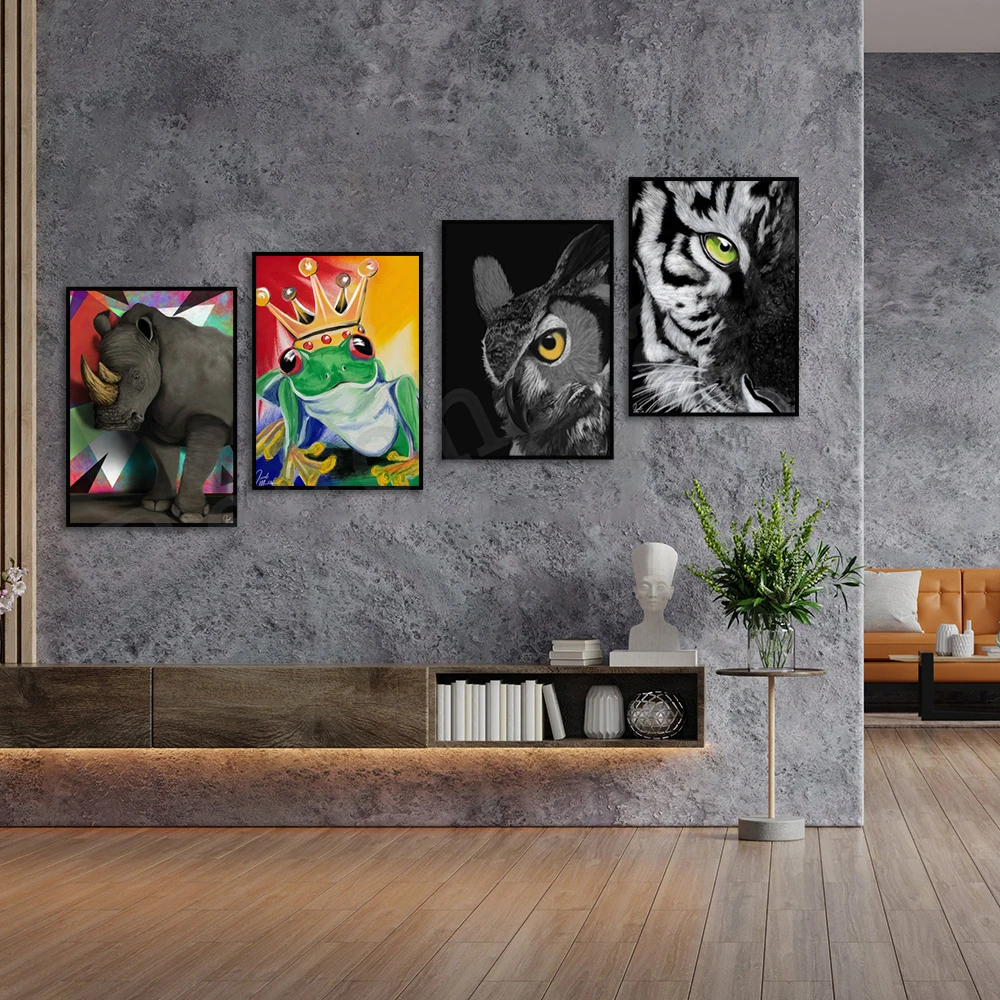 King Frog ,Great Horned Owl ,Tiger,Rhino Print Animal Wall Art,  - Safari Animal Print, Endangered Species Poster