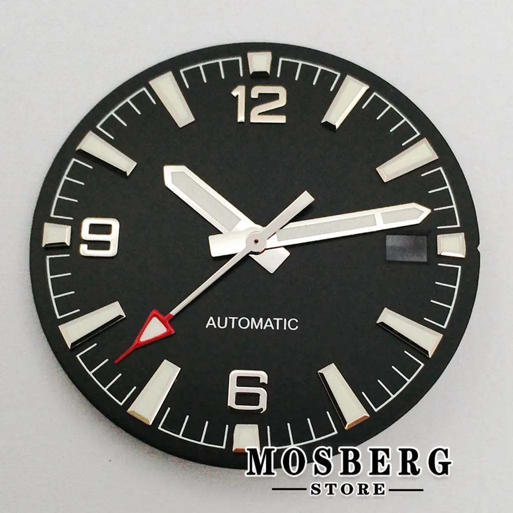 31mm Black Watch Dial With Watch Hands Green Luminous For NH35 ETA2824 2836 Miyota8215 8205 821A DG2813 3804 Movement