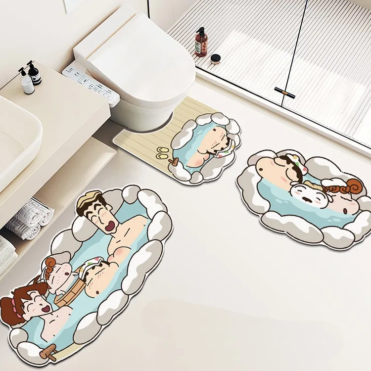 Cartoon Crayons Shinchans Bathroom Mat 3-piece Set Kawaii Shinchans Absorbed Closestool U Shape Mat Washbasin Shower Door Mat