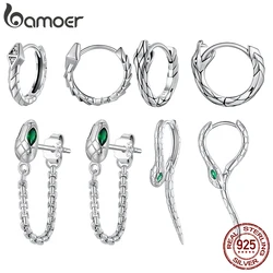 Bamoer 925 Sterling Silver Original Snake Hoop Earrings Tassel Zircon Ear Buckle Animal Vintage for Women Fine Jewelry New Year