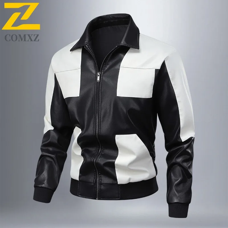 COMXZ بولي معطف معطف جلد اللون حجب ترتيب الأسرة طوق تنفس الدراجات السفر الرجال السائق سترة لباس غير رسمي سترات مقاومة