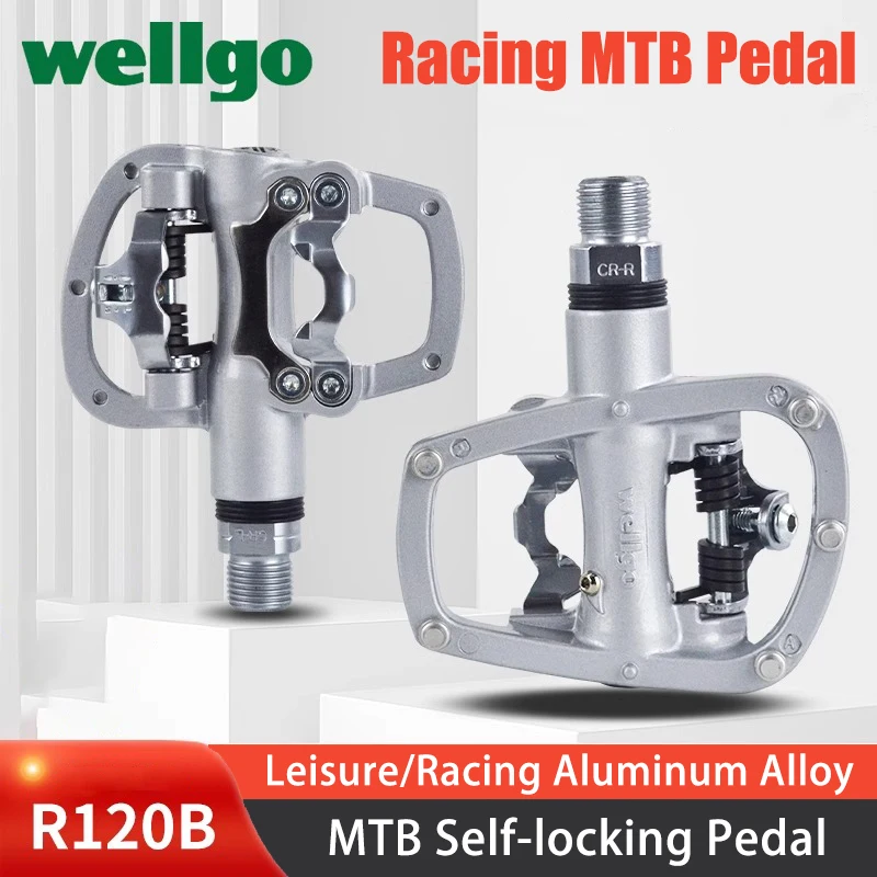 Wellgo R120B Mountain Road Bike Self-locking Pedal Aluminum Alloy Sealed+DU Bearing Racing Leisure Bike Pedal Cycling Equipment