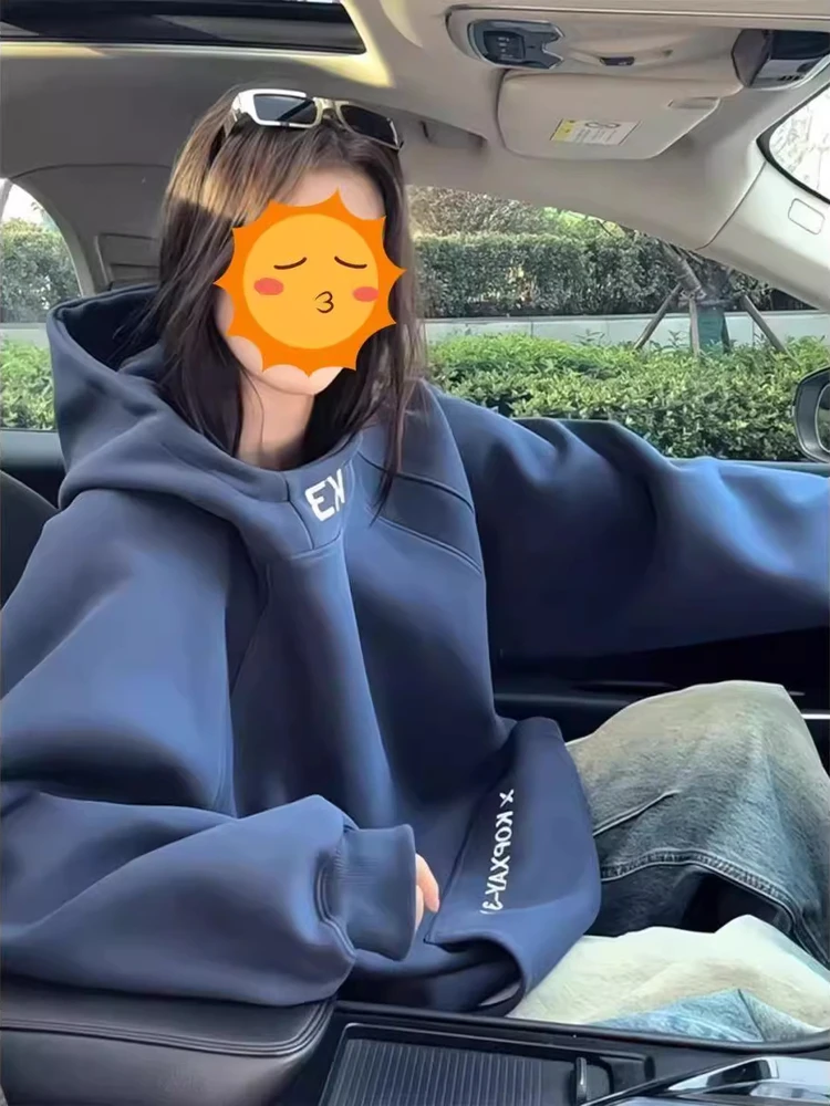 

Женская толстовка больших размеров с вышитыми буквами, повседневная, свободного кроя, осенняя мода, американский бренд, верхняя одежда для пар, уличный стиль