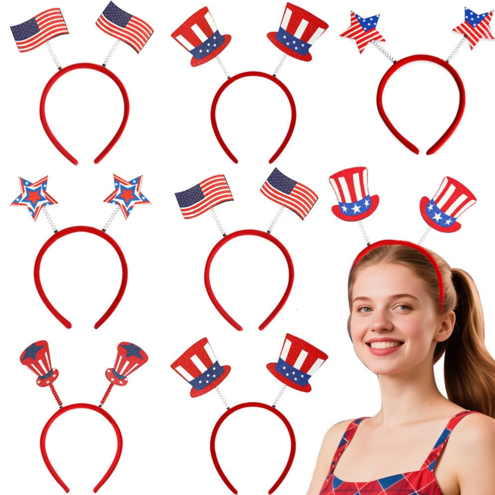 9Pcs USA Flag Headbands American Patriotic Independence Day 4th of July Red White and Blue Hair Hoop for Women Girls