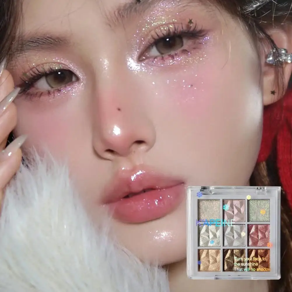 Nueva paleta de sombras de ojos de nueve colores de nieve súper brillante, sombra de ojos con brillo nacarado delicado, cosméticos de maquillaje para ojos