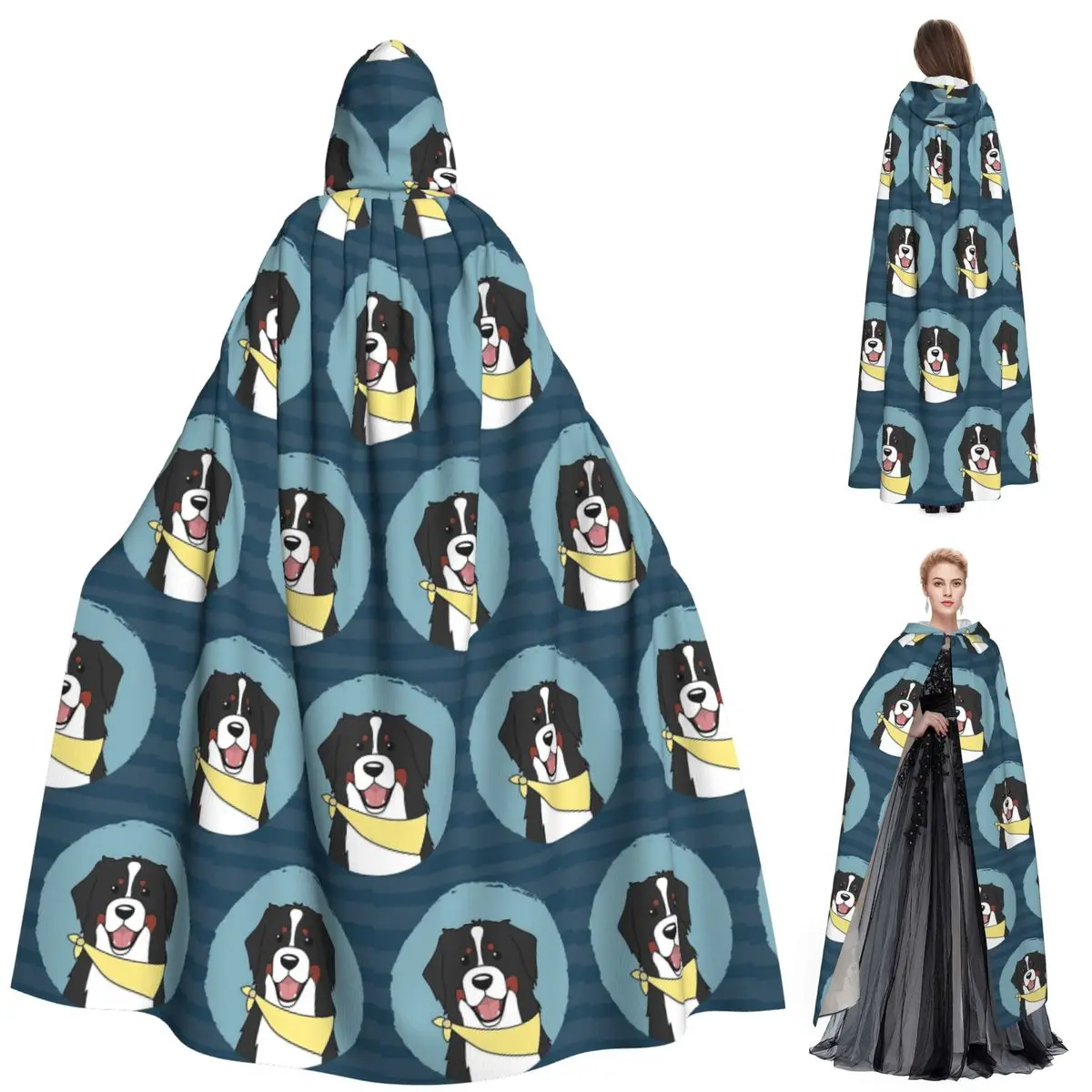 

Friendly Bernese Mountain Dog Animal Long Hooded Cloak Witch Medieval Costume Cosplay Cape HalloweenParty Adult Unisex