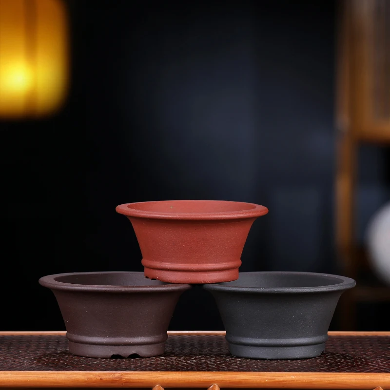 2023 Yixing Purple Sand Desktop Simple Small Bonsai Pot Chinese Succulent Thumb Flower Pot Home Decorative Flower Pot LF114