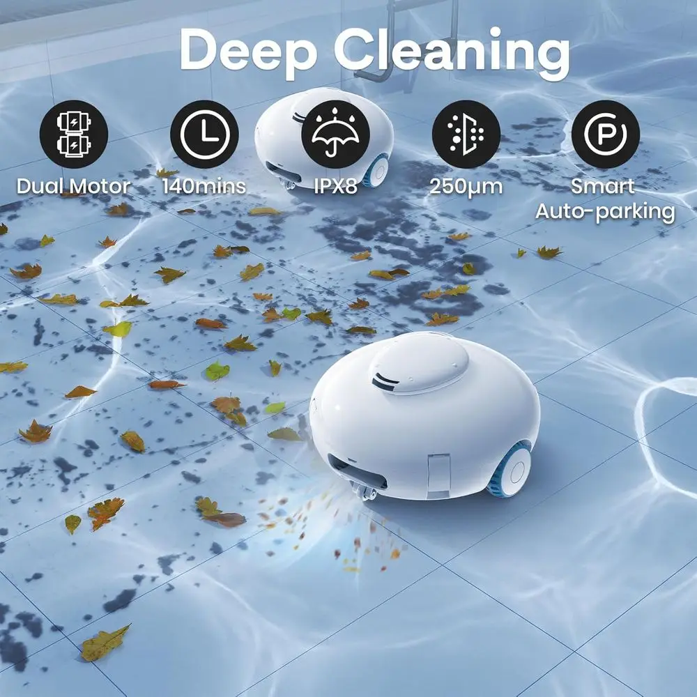 Pool Vacuum Cleaner for Above Ground/Inground Pools - 7500mAh Battery, Lightweight, 140mins Runtime, Powerful Suction