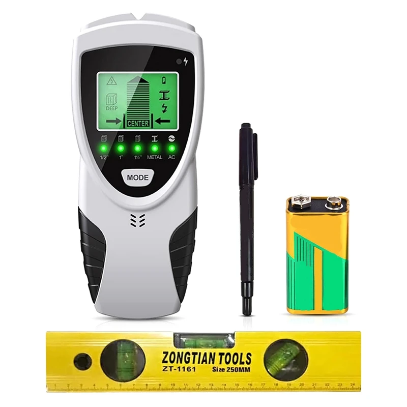 

Stud Finder Wall Scanner 5-In-1 Upgraded Silver-Black ABS Spirit Level Wood Metal And AC Wire Detection