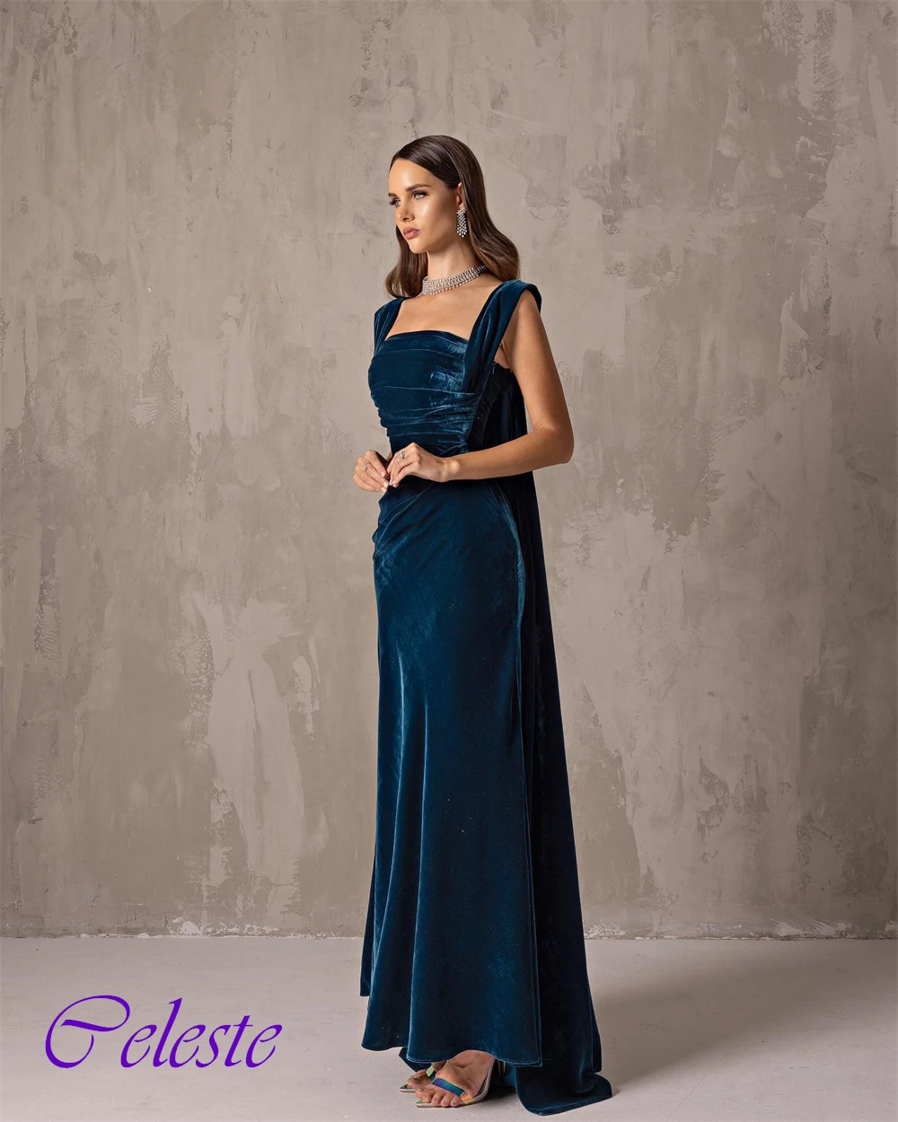 Customized Velour Straight Off the Shoulder Evening Dress Exquisite Ankle Length Party Dresses Fashion  Special Occasion Gowns