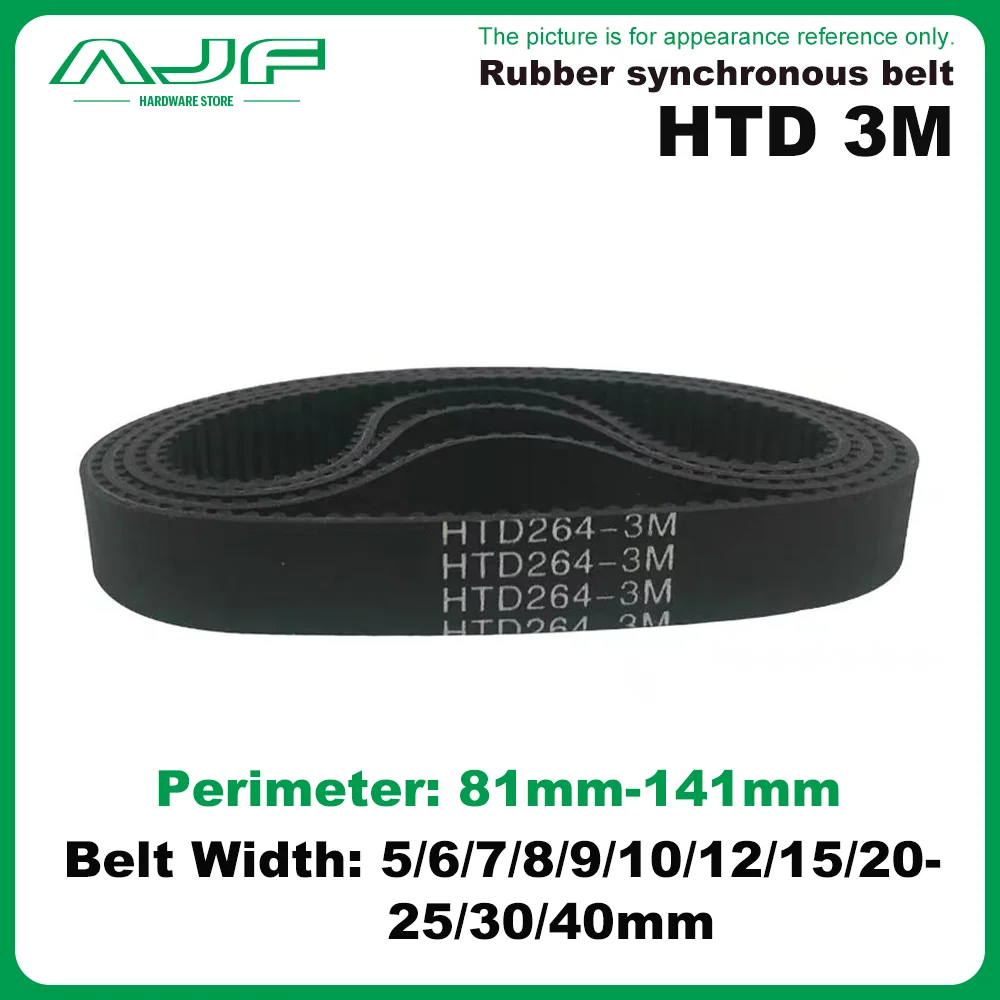 HTD 3M Belt Width 5/6/7/8/9/10/12/15/20/25/30/40mm Timing Belt 3M Closed Loop Rubber Belt Length 81-141mm  3M Synchronous Belt