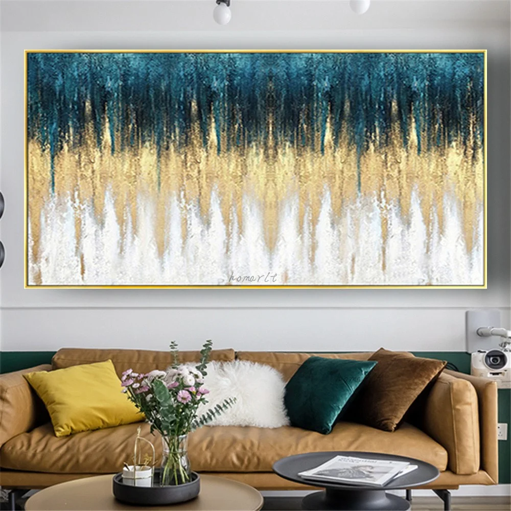 

100% Hand-Painted Abstract Oil Painting On Canvas Blue Texture Modern Huge Mural For Living Room Decor Poster Wall Art Picture