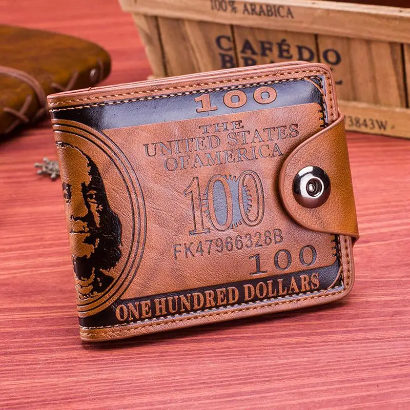 Billetera de cuero con patrón de dólar estadounidense para hombre, tarjetero de fotos, billetera de gran capacidad, 100