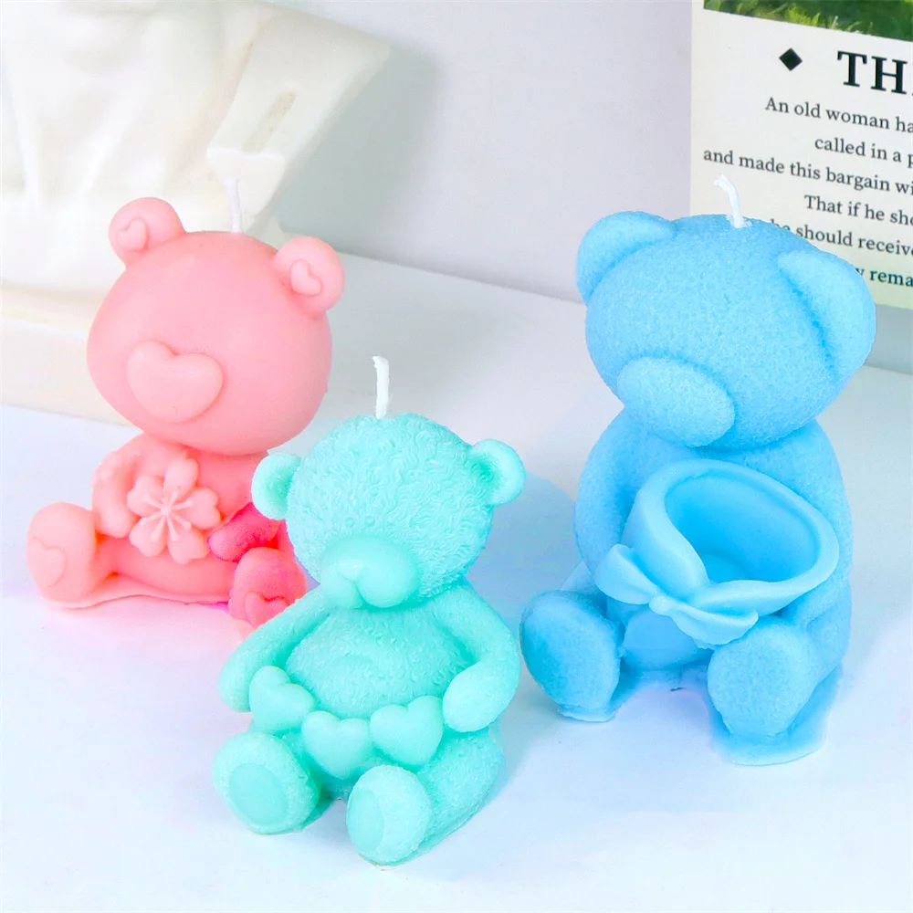 Bear Silicone Molds 3D Teddy Bear Candle Molds Animal Epoxy Resin Molds for DIY Soap Mold Valentine Birthday Wedding Gifts Decor