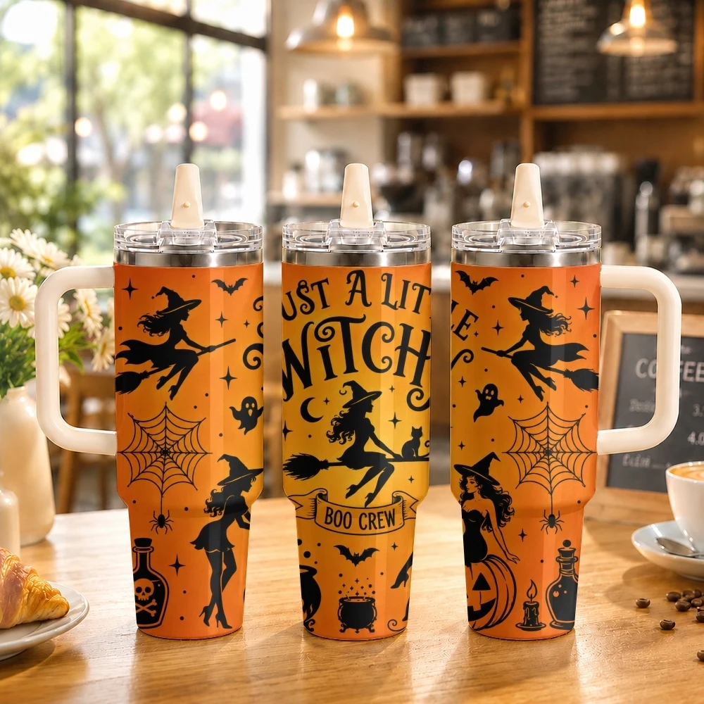 Halloween Witch Designs Vacuum Flasks 40oz Stainless Steel Tumbler with Handle Straw Lid Vacuum Insulated Double Wall Leak Proof