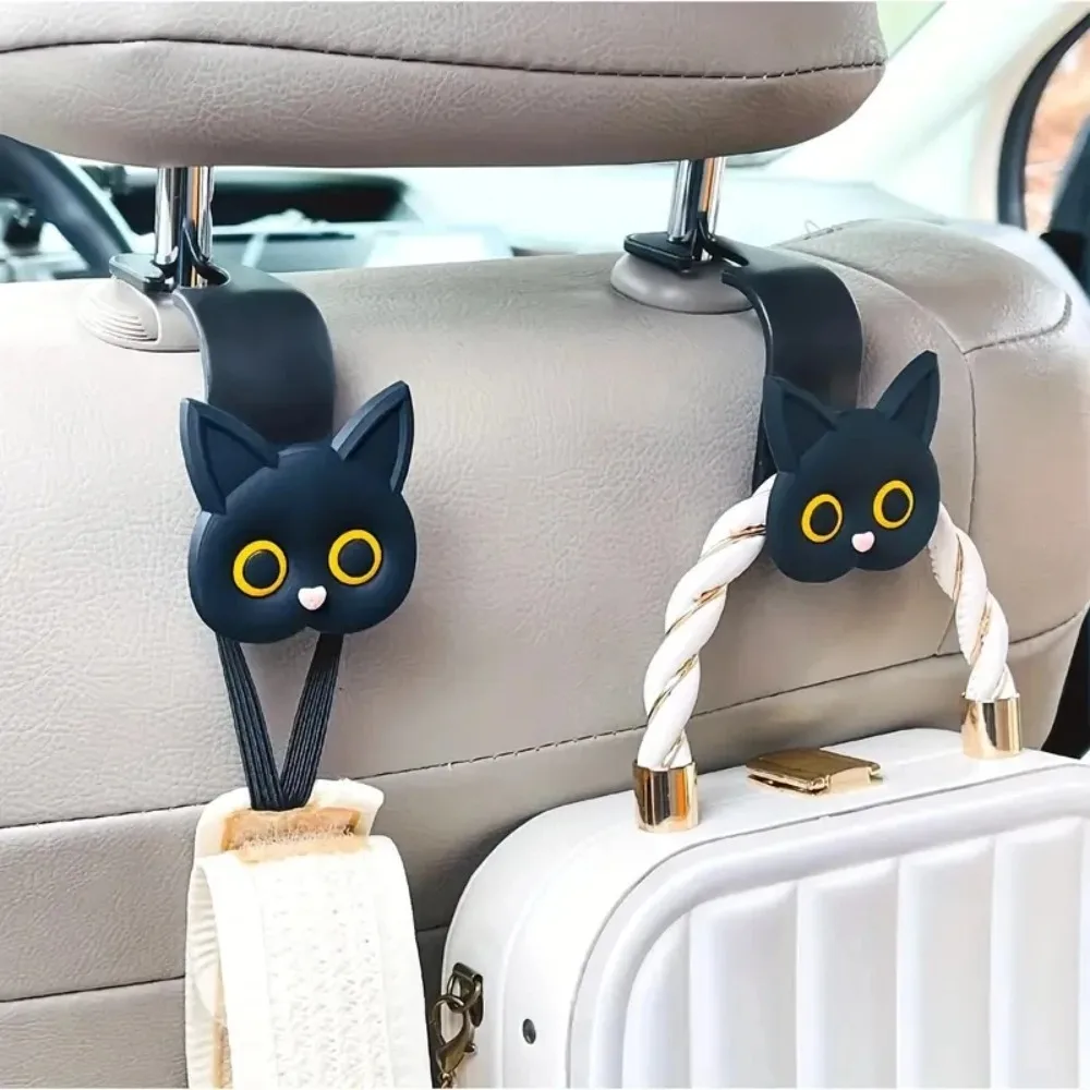 

2pcs Adorable 3D Cartoon Cat Car Seat Headrest Hooks - Universal Vehicle Storage Organizer for Handbags, Purses, Coats - Cute Ca