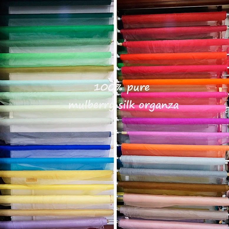 50cm*114cm/100cm*114cm Plain Pure Silk Organza Fabric Gauze Tecido For Wedding Lady Bandana Foulard Hijabs