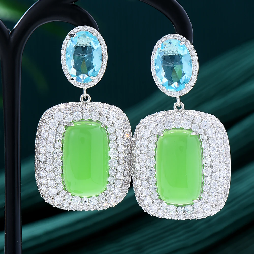 

GODKI Luxury Apple Green Big Bold Square Earring For Women Wedding Party Indian Dubai Bridal Jewelry boucle d'oreille femme Gift