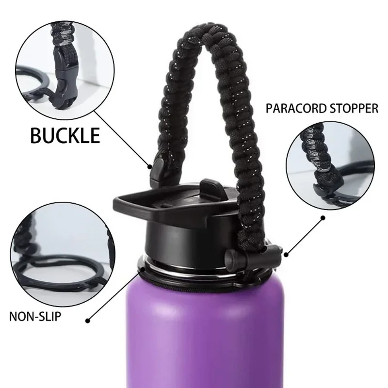 Heavy Duty Paracord Wide Mouth Water Bottle Handle Strap Universal Portable Carrier for Outdoor Camping Hiking Daily Use