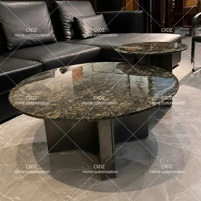 Italian light luxury natural luxury stone round coffee table combination small apartment creative platinum diamond tea table