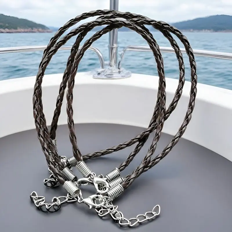 100Pcs 3MM PU Woven Leather Rope Bracelet With Extended Chain