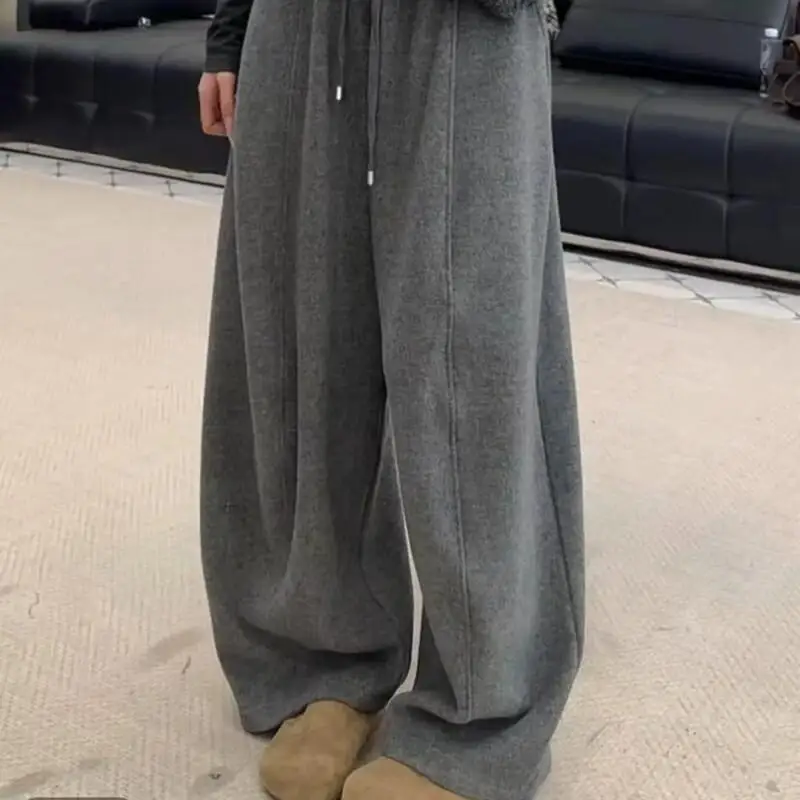 

Женские осенние и зимние темно-серые повседневные брюки с эластичной резинкой на талии, новые утягивающие спортивные брюки с высокой талией, милые утолщенные брюки на флисовой подкладке