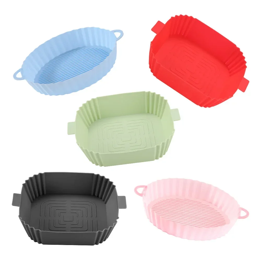 

2Pcs Air Fryer Silicone Basket Silicone Mold Airfryer Oven Baking Tray Pizza Fried Chicken Basket Reusable Pan Liner Accessories