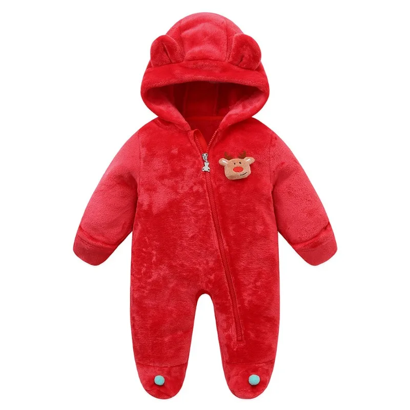 Autumn and Winter Baby Clothes Christmas Newborn Plush Jumpsuit Cartoon Deer Baby Girls Boys Romper Warm Infant Hooded Bodysuit