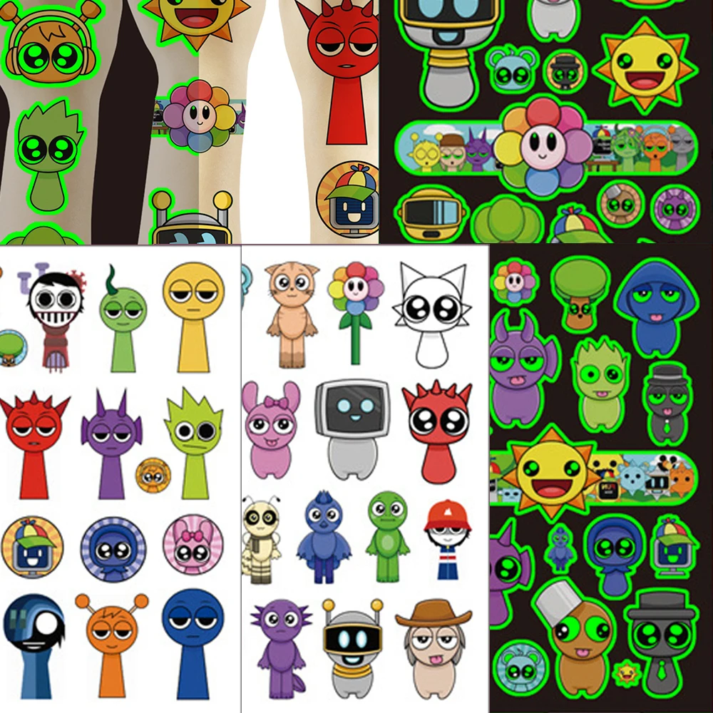 

Incredibox Sprunki Anime Game Luminous Tattoo Stickers Children Body Art Waterproof Temporary Tattoo Decals for Kids Party Gifts