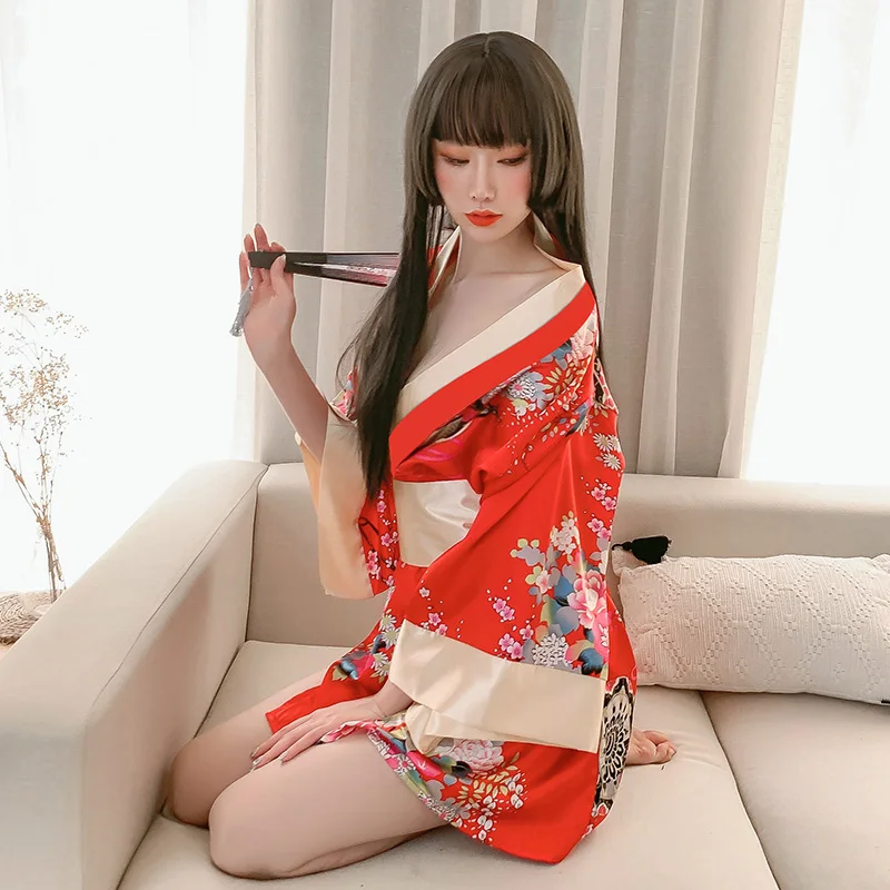 Hot Sexy Geisha giapponese Cosplay Kimono Outfit donna accappatoio Yukata costumi pigiama cintura Lingerie erotica Set Sex porno Clothes