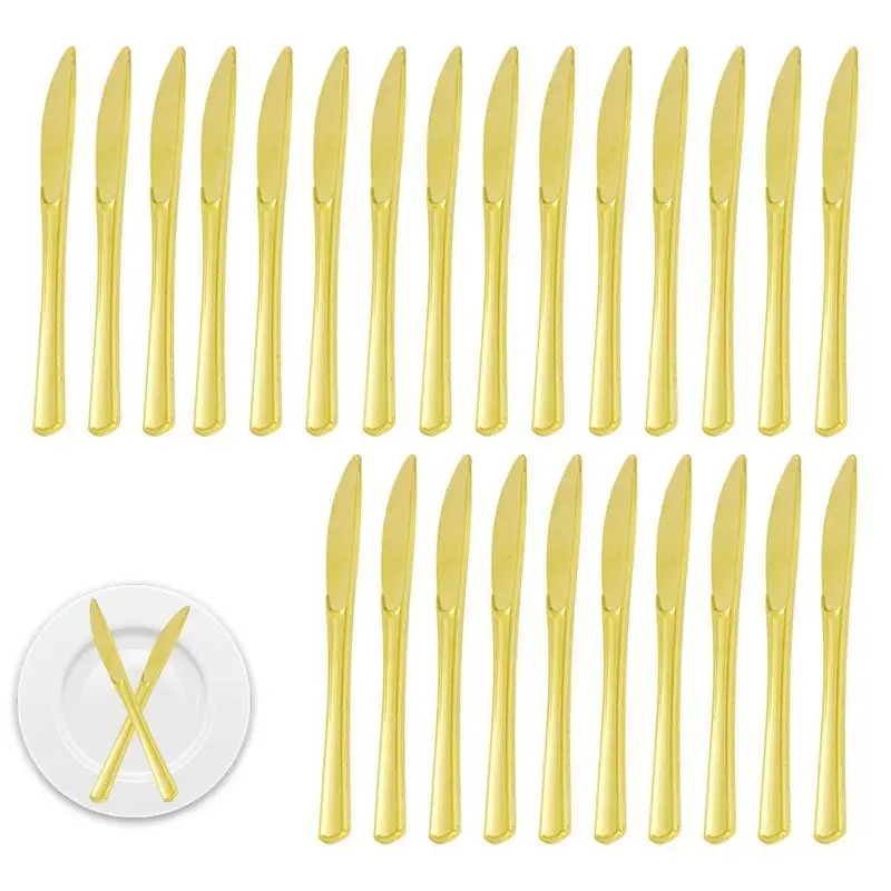 Gold Cutlery Set Of 25pcs Reusable Cutlery Sets With 25 Forks Knives And Spoons Easy To Clean Meal Tableware for Party Serving